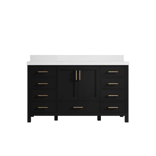 Willow Collections Malibu 60 in. W x 22 in. D x 36 in. H Single Sink Bath Vanity in Black with 2 in. White Quartz Top