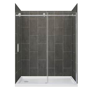 Marina 60 in. L x 32 in. W x 78 in. H Left Drain Alcove Shower Stall/Kit in Slate with Silver Trim
