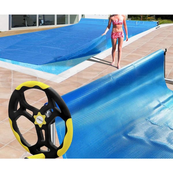  Nollapo Aluminum Solar Swimming Inground Pool Cover Reel Set ( 14FT, Blue) : Patio, Lawn & Garden