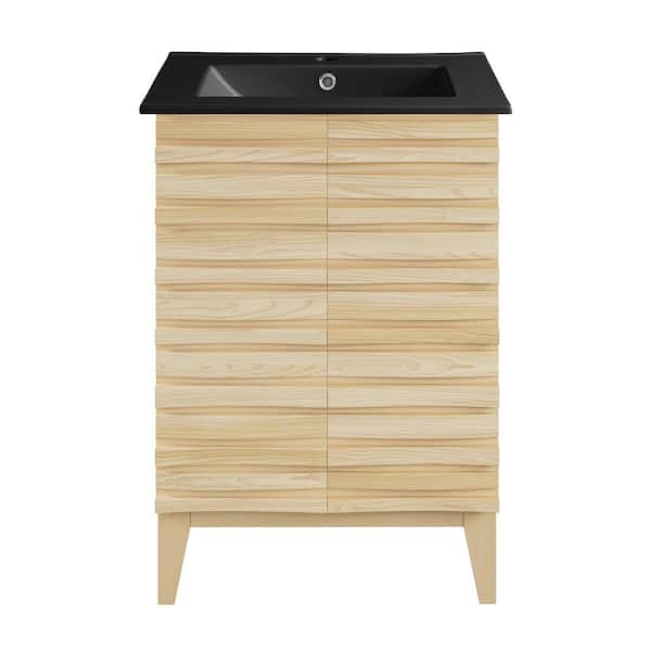 Swiss Madison Cascade 24 in. W Natural Oak Bathroom Vanity in Black with Ceramic Sink Top