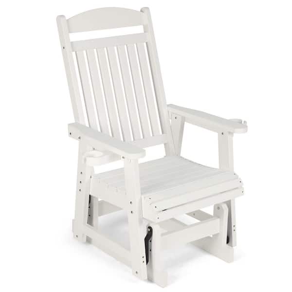 Innovaze Poly Lumber Plastic Outdoor Glider with Cup Holders, High Backrest and Deep Contoured Seat, Heavy Duty 700 lbs., White