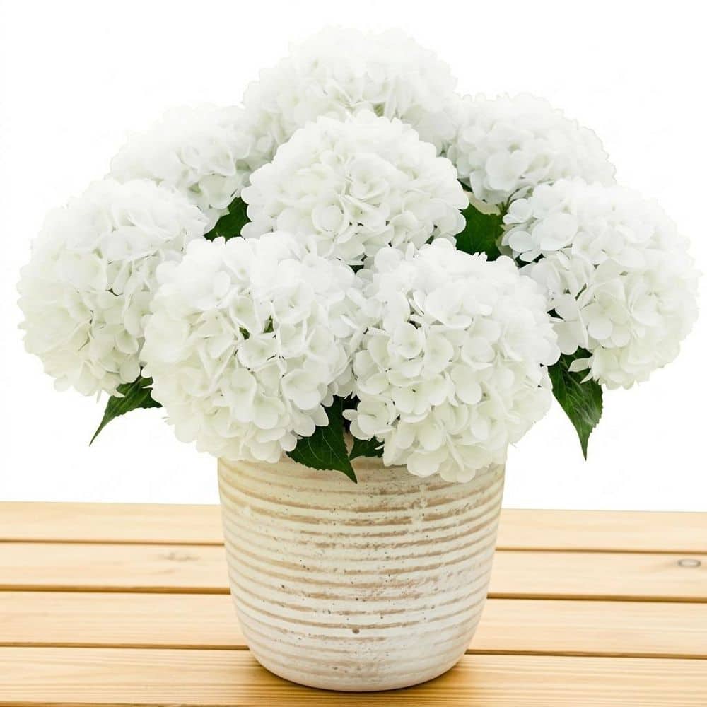 3.93 in. White Artificial Hydrangea Branch UV Resistant Waterproof