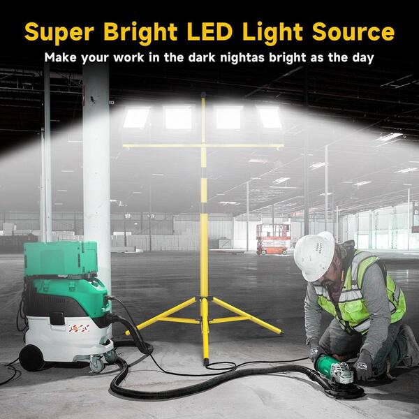 110V Plug-in LED Work Light with Tripod, 28000 Lumen, 4-Adjustable Heads, Foldable Waterproof Flood Light, 16.5 ft. Cord