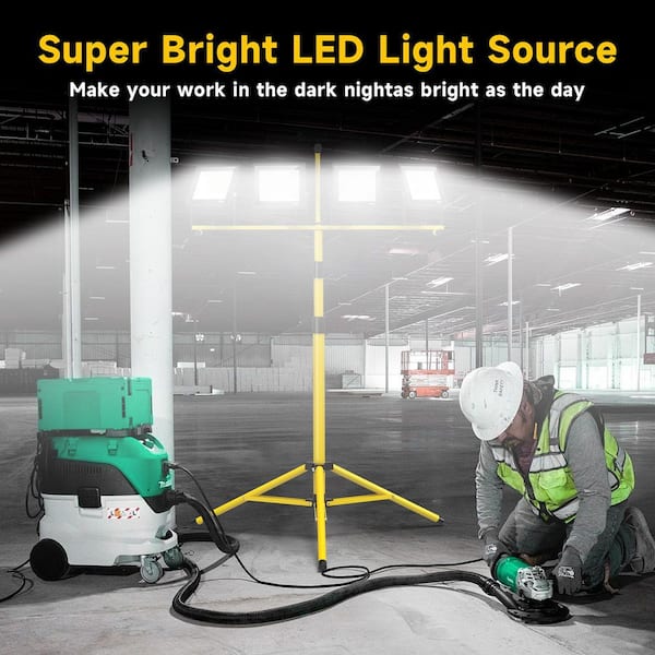 110V Plug-in LED Work Light with Tripod, 28000 Lumen, 4-Adjustable Heads, Foldable Waterproof Flood Light, 2 Pack