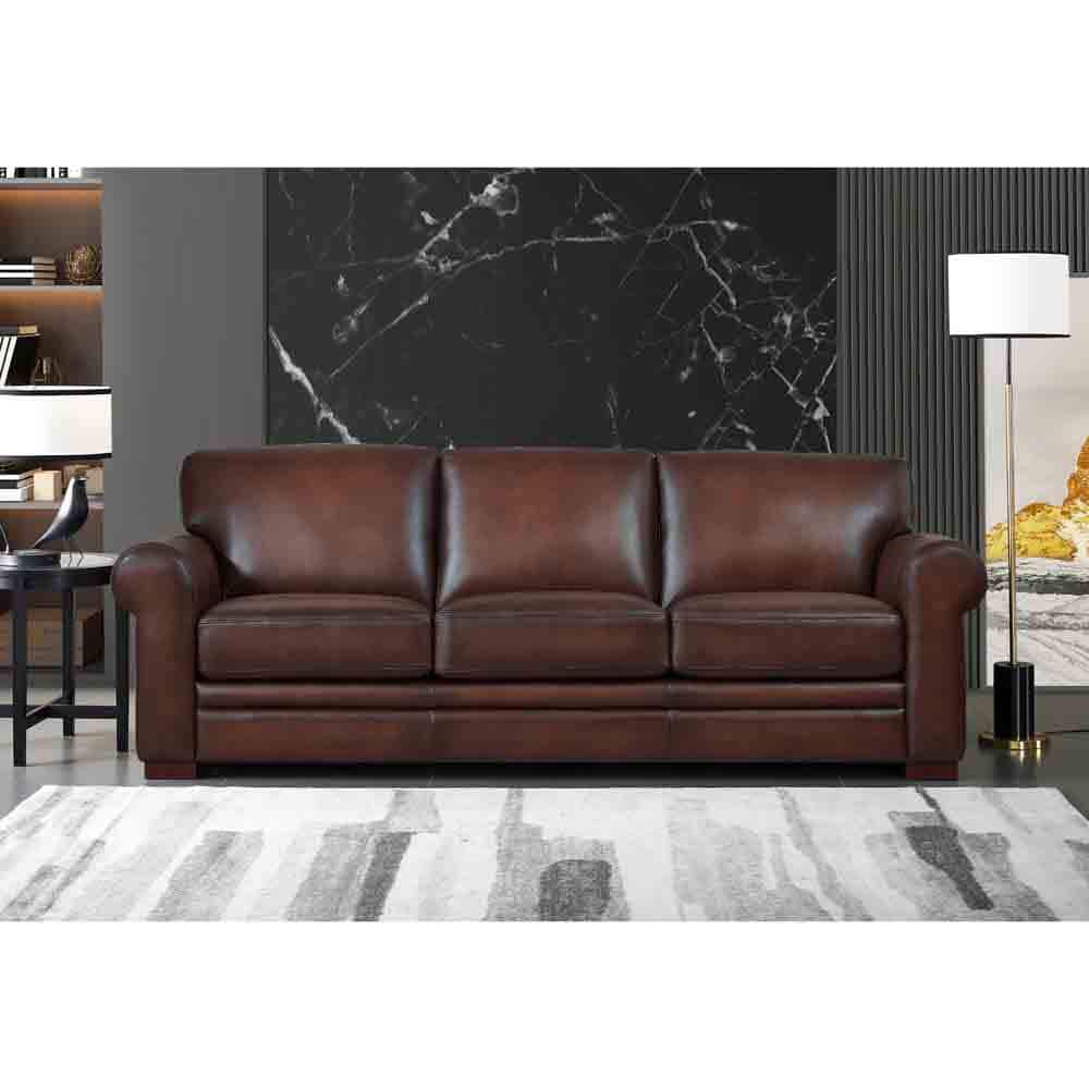 95'' Caramel Brown Leather Sofa with Solid Wood Frame