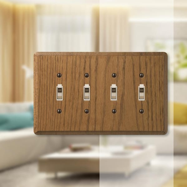 Contemporary 4 Gang Toggle Wood Wall Plate - Medium Oak
