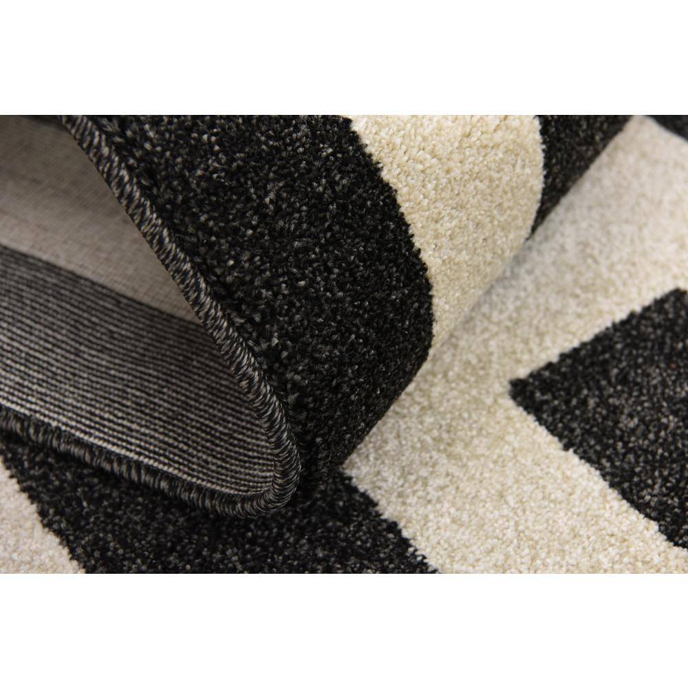 Black Synthetic Square Geometric Stain-Resistant Rug