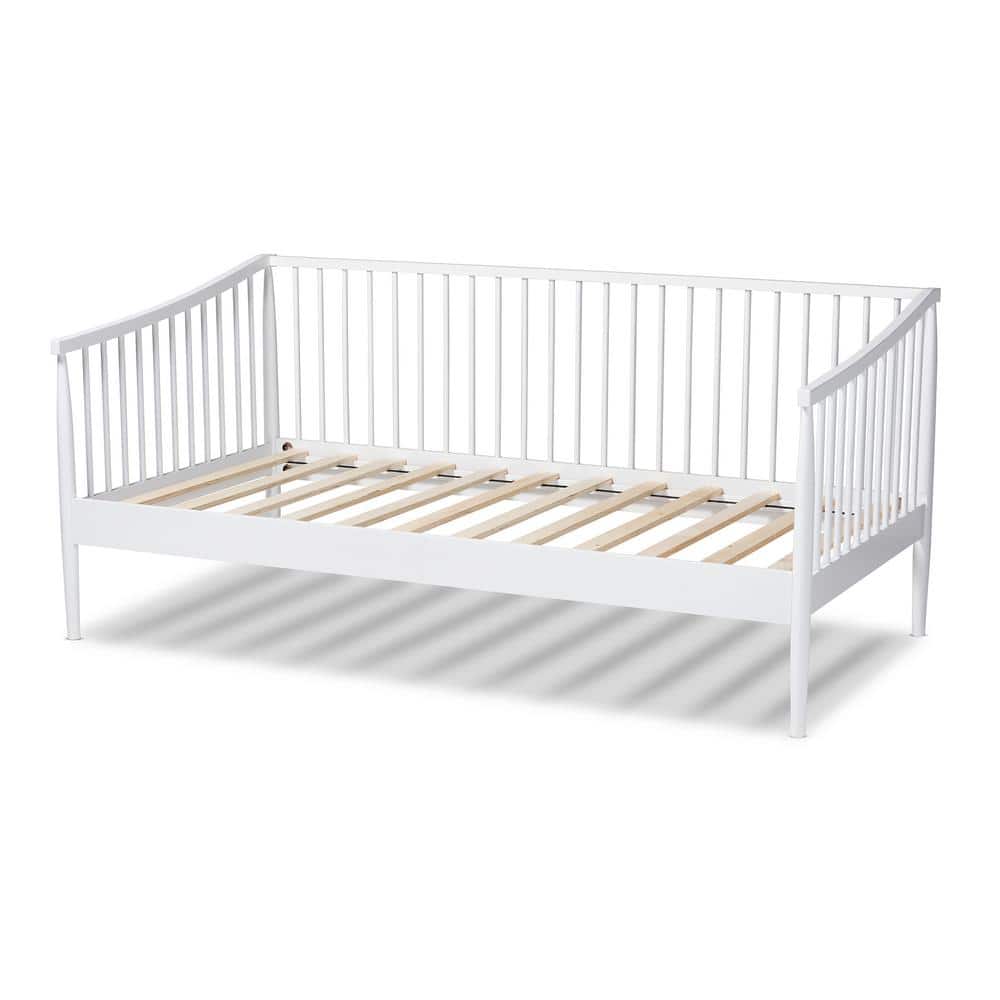 White Twin Wood Spindle Daybed with Upholstered Frame