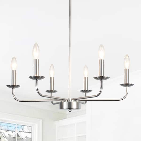 6-Light Rustic Nickel Candlestick Hanging Island Linear Chandelier Pedant Light for Kitchen Island