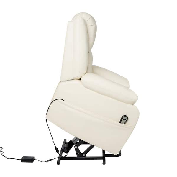 HOMESTOCK Cream Faux Leather Standard (No Motion) Recliner with Power Lift