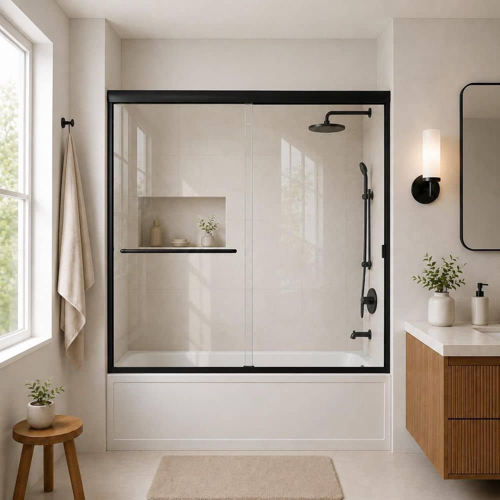 niveal Breeze 60 in. W x 56 in. H Sliding Semi Frameless Tub Door