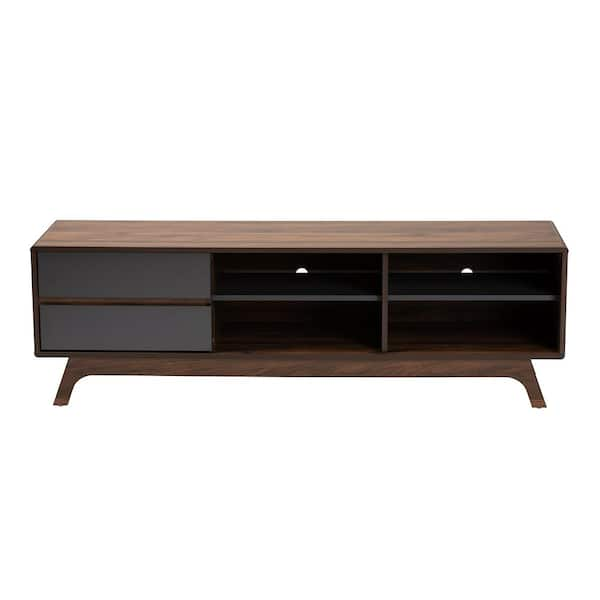 Baxton Studio Koji 59 in. Grey and Walnut Particle Board TV Stand