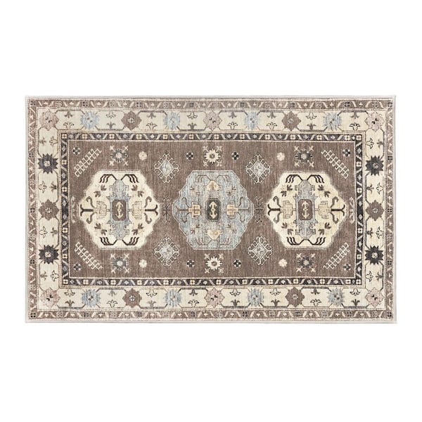 My Magic Carpet Shary Coffee Brown/Beige Washable Rug 3 ft. x 5 ft. Area Rug