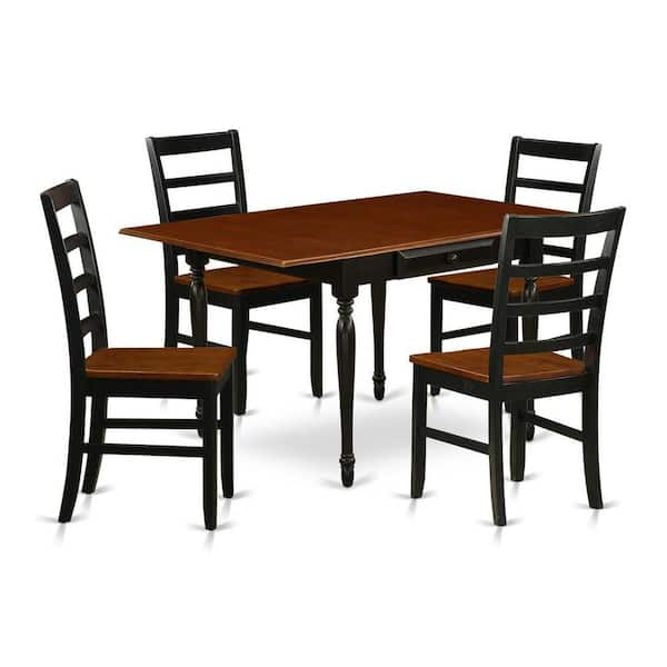 East West Furniture 5-Piece Black and Cherry Finish Solid Wood Top - Rectangular Dining Room Set with Dropleaf - Seats 4