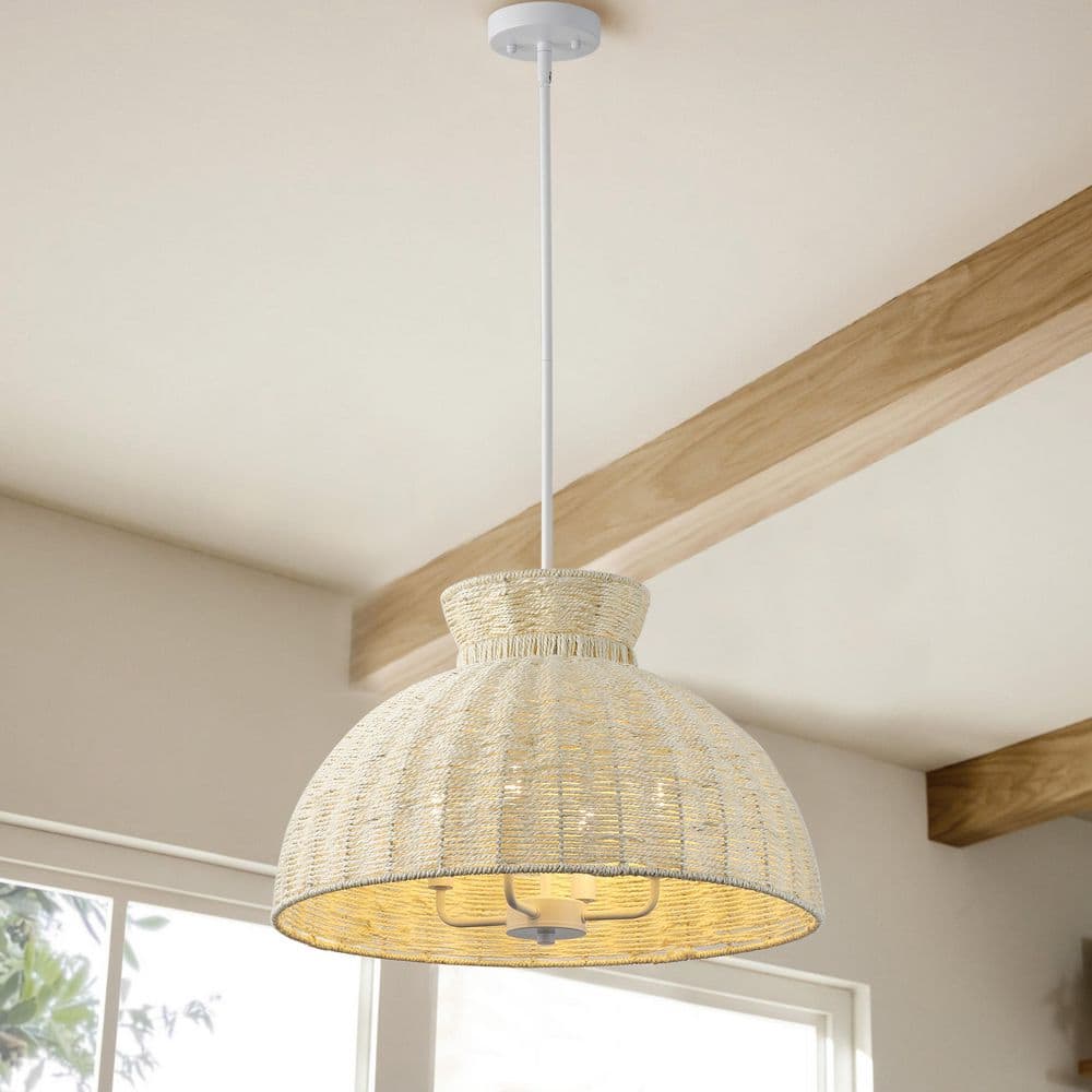 Vintage 22.05 in. 4-Light Dome Chandelier Rattan Hanging Lampwith Hand-Woven White Wicker Basket price history on PriceWatchPro