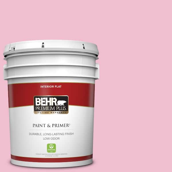 BEHR PREMIUM PLUS 5 gal. #100B-4 Pink Chintz Flat Low Odor Interior Paint & Primer