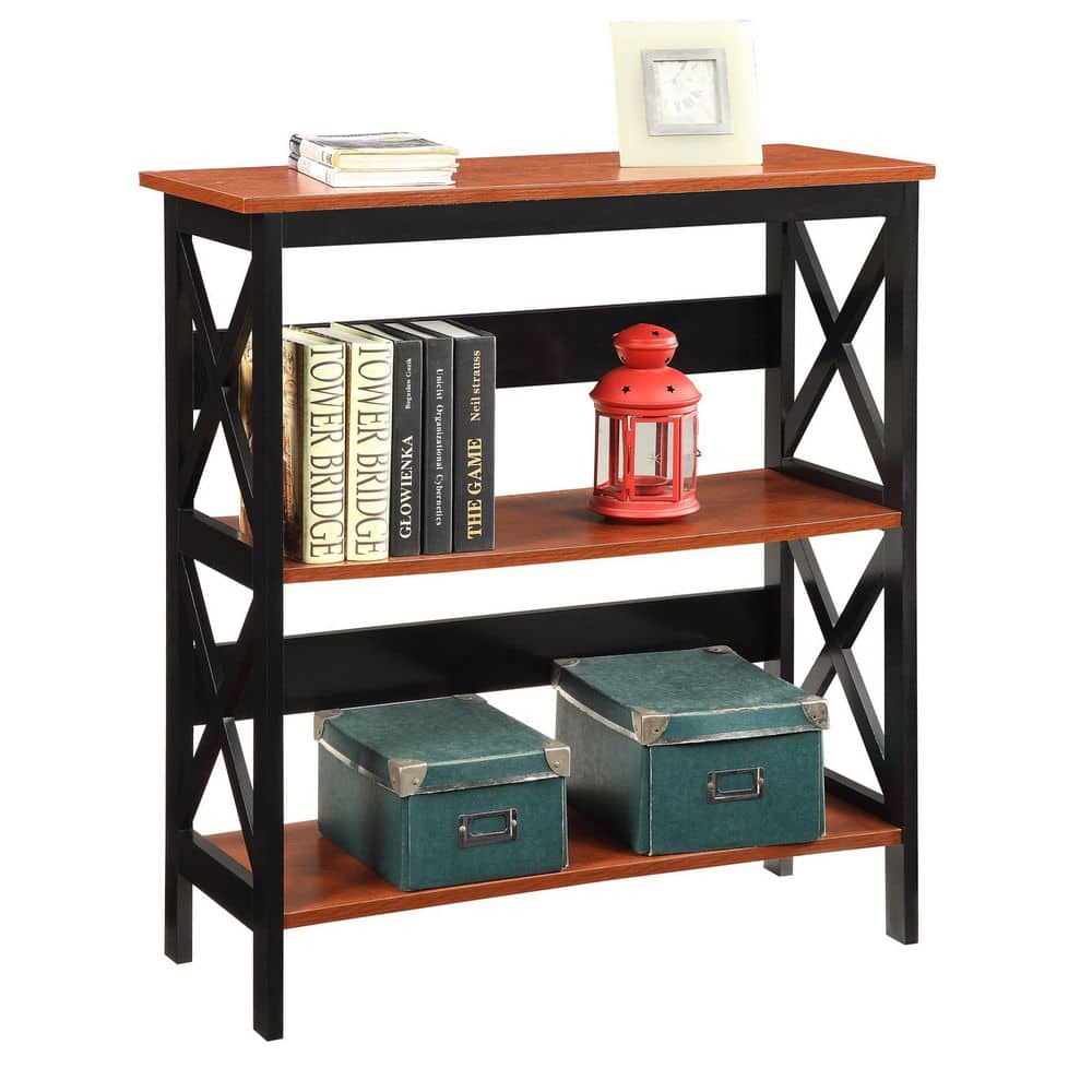 Oxford Black 3-Tier Modern Bookcase with X-Pattern