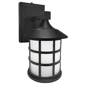 12 in. Black Integrated LED Hardwired Circular Outdoor Wall Lantern Selectable CCT