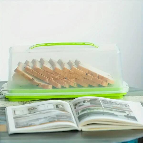 Portable Rectangular Loaf Bread Container with Transparent Lid Cake Storage  Box with Handle Plastic Organizer for Kitchen