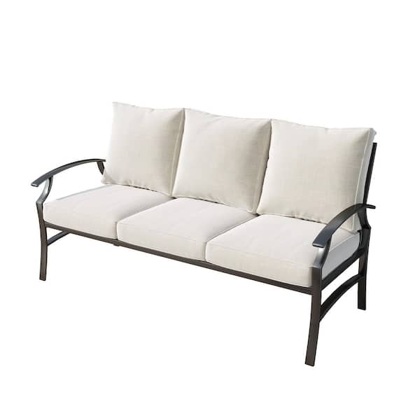 3-Seat Metal Outdoor Patio Sofa Sectional Couch with Beige Cushions