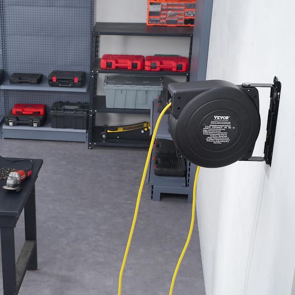 45 ft. 12/3 15 Amp Retractable Extension Cord Reel Heavy Duty SJTOW Retractable Power Cord w/ Lighted Triple Tap Outlet
