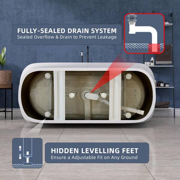 Zeafive 67 in. x 30.71 in. Rectangular Soaking Bathtub Flatbottom