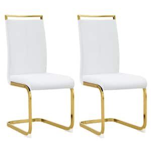 Modern White PU Leather Seat Dining Chairs Set of 2 for Kitchen, Living, Dining Room