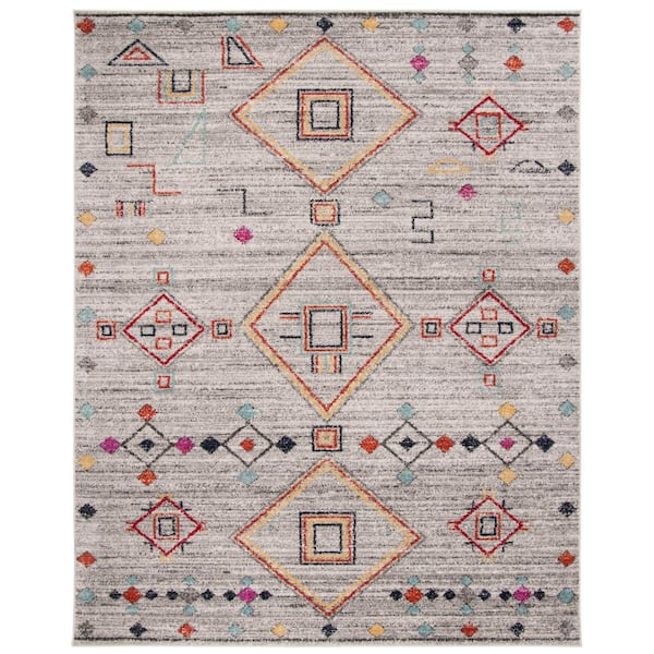 Adirondack Light Gray/Red 9 ft. x 12 ft. Geometric Western Area Rug