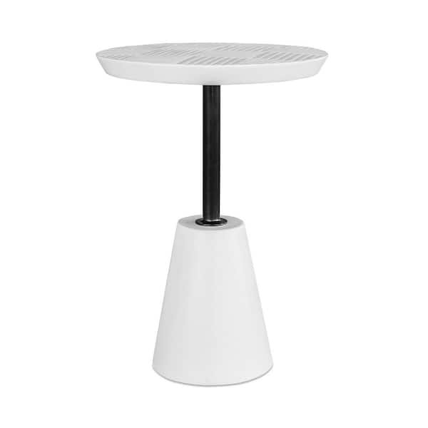 NADAAL STUDIOS Apollo 13.25 in. x 13.25 in. x 19.75 in. Round Fiber Reinforced Natural Concrete with Steel Frame Accent Table in White