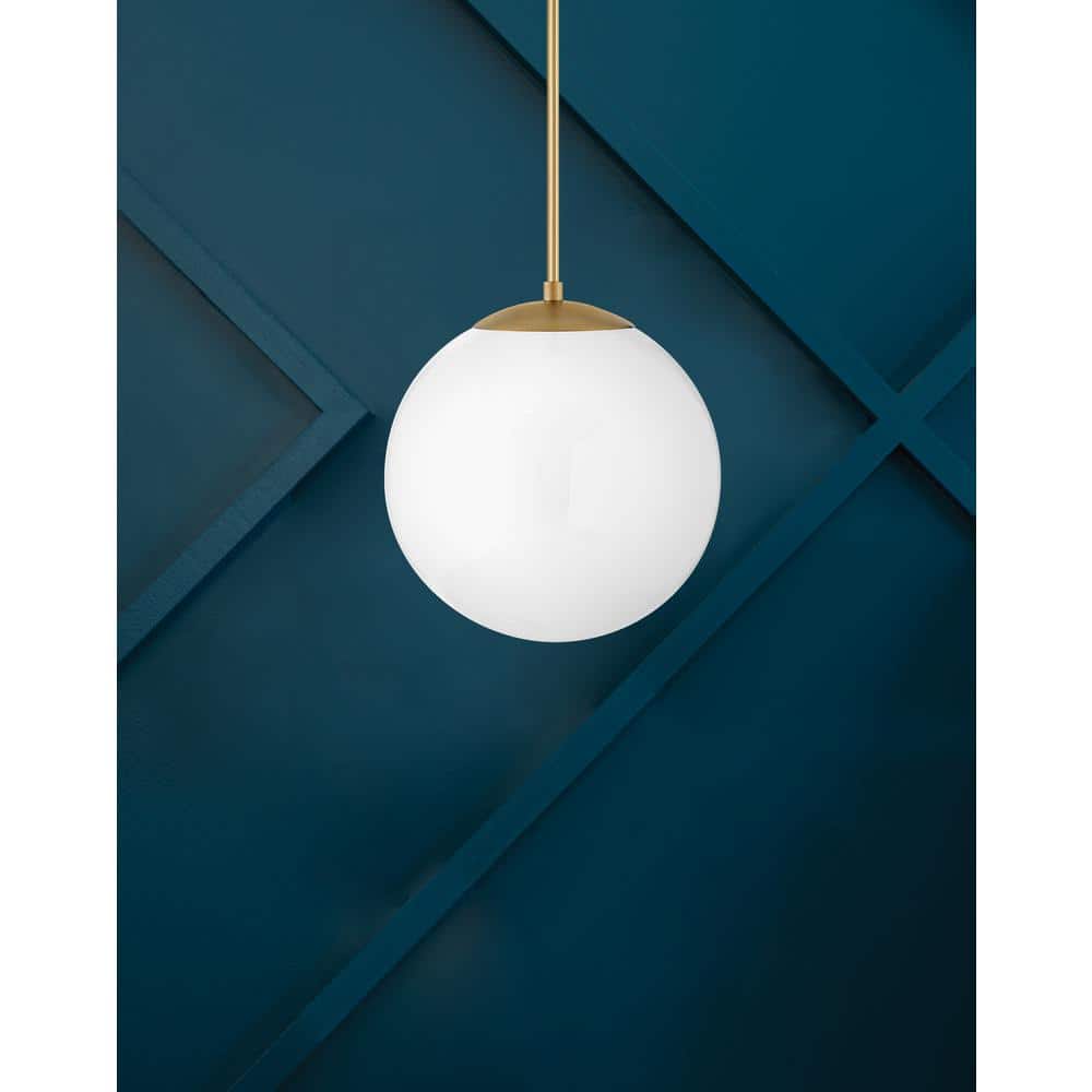 Heritage Brass and White Glass Globe Pendant Light - 14.25" H