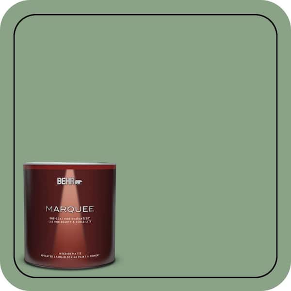 BEHR MARQUEE 1 qt. #S400-5 Gallery Green One-Coat Hide Matte Interior Paint & Primer