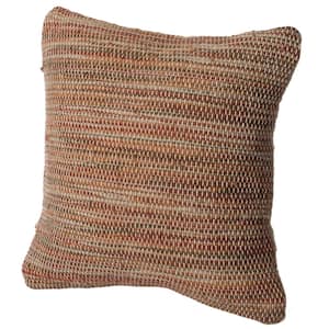 16 in. Rust HandWoven Wool and Cotton Throw Pillow Cover with Woven Knit Texture