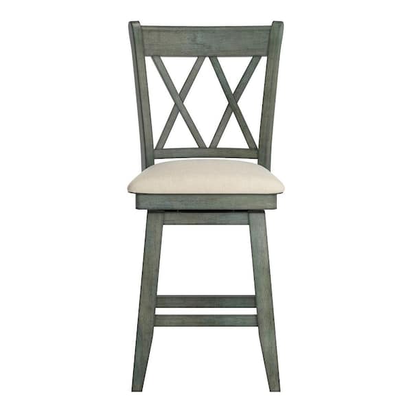 HomeSullivan 42 in Antique Sage Double X-Back Counter Height Wood Swivel Chair