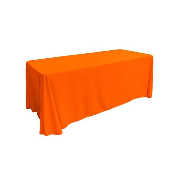 90 in. x 156 in. Orange Polyester Poplin Rectangular Tablecloth
