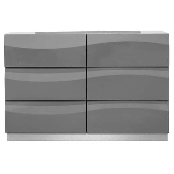 Best Master Furniture Leon 6-Drawer Gray Modern Dresser 32 in. H x 47 in. W x 18 in. D