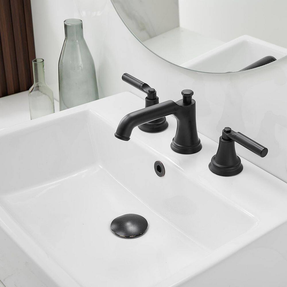 Matte Black Widespread 2-Handle Bathroom Faucet with Drain Assembly