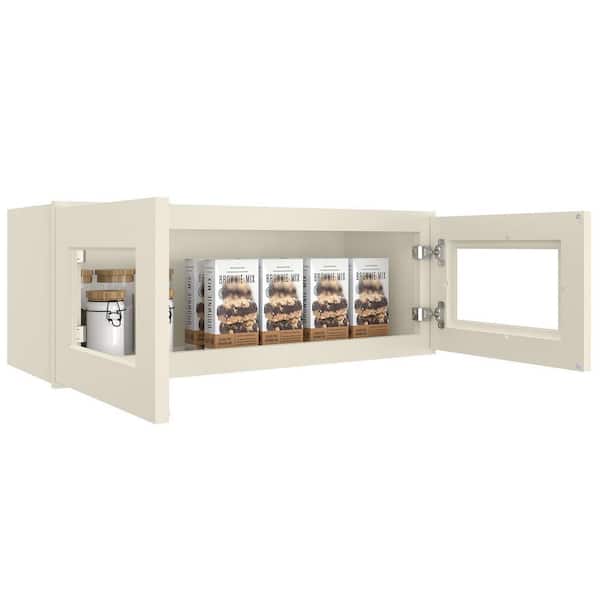 HOMEIBRO Antique White Painted Shaker Style Ready to Assemble Glass Door Wall Cabinet 33 in. W x 12 in. H x 12 in. D
