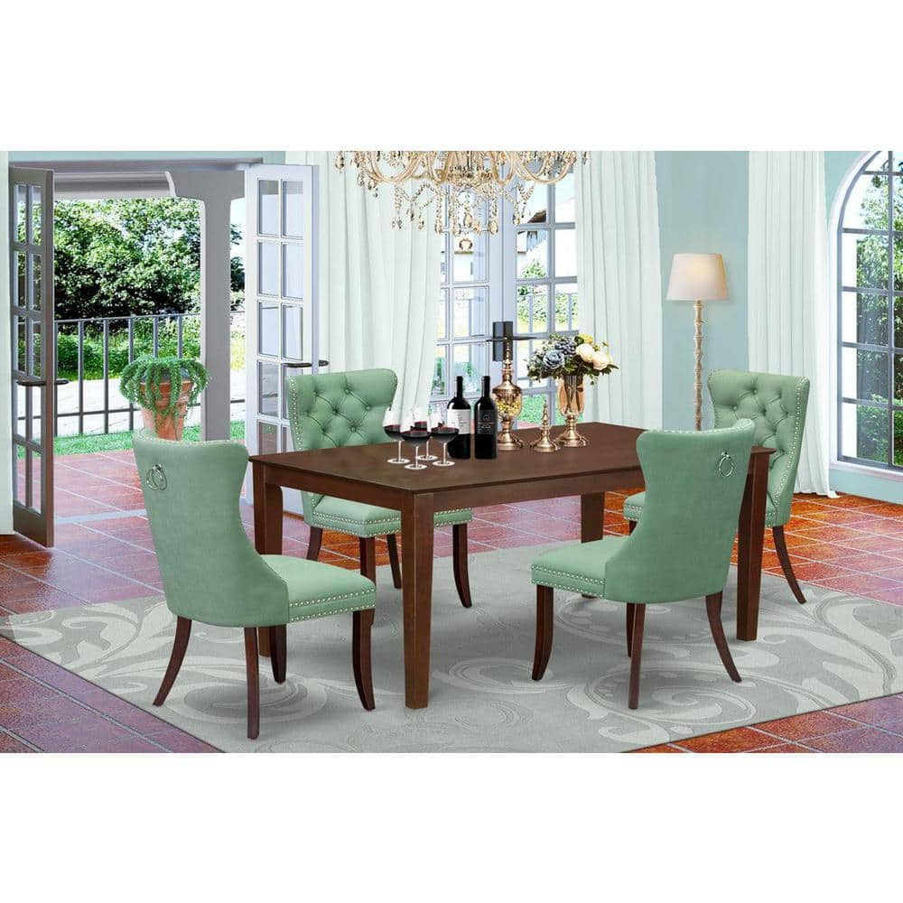 East West Furniture 5-Piece Rectangular Mahogany Finish Solid Wood Top ...