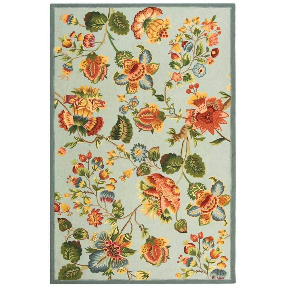 Elysian Fields Light Blue Floral 6' x 9' Hand-Knotted Wool Rug