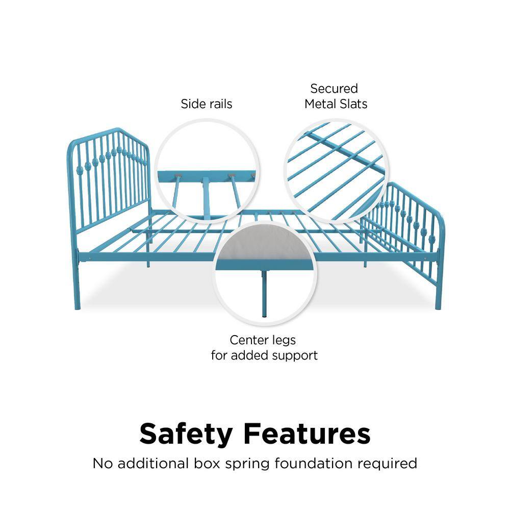 Sea Blue King Metal Frame Upholstered Bed with Drawer