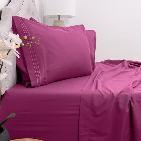 1800 Series 4 Piece Berry Solid Color Microfiber Queen Sheet Set