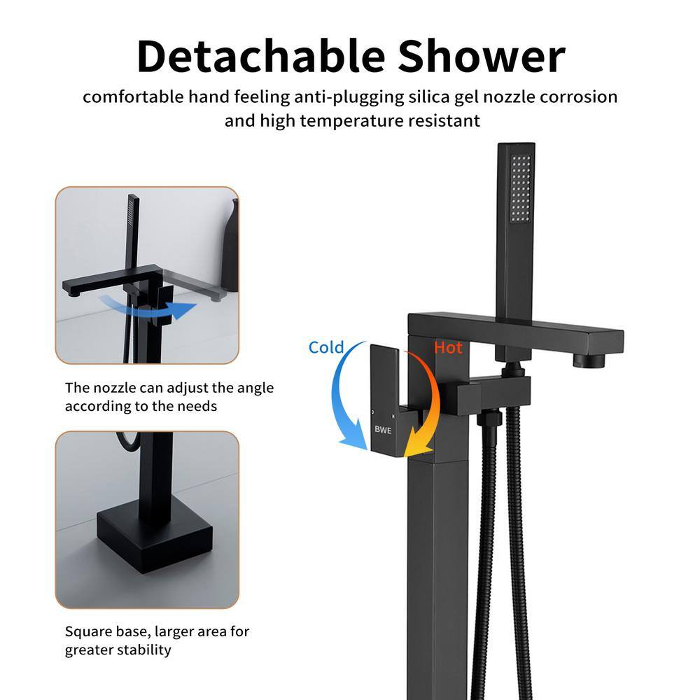 Matte Black Stainless Steel Freestanding Tub Faucet with Hand Shower
