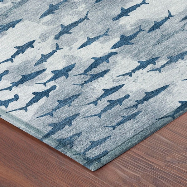 Chantille Machine Washable Indoor/Outdoor Abstract ACN2594 Blue 8 ft. x 8 ft. Round Rug