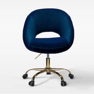 Savas Navy Upholstered 18 in.-21 in. H Adjustable Height Task Chair with Gold Metal Base and Open Back Design