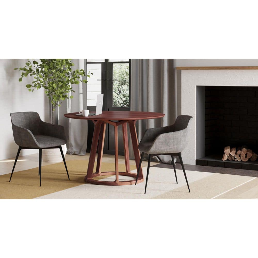 Verve Mid-Century Modern Brown Solid American Walnut Wood 47 in. Round Pedestal Dining Table, (Seats-6)
