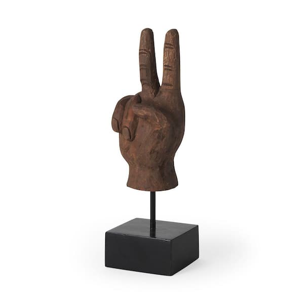 HomeRoots 13 in. Brown Dark Brown Wooden Peace Sign Decor Piece