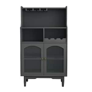 Grey color wine cabinet with removable rack and wine glass rack, one cabinet with glass doors