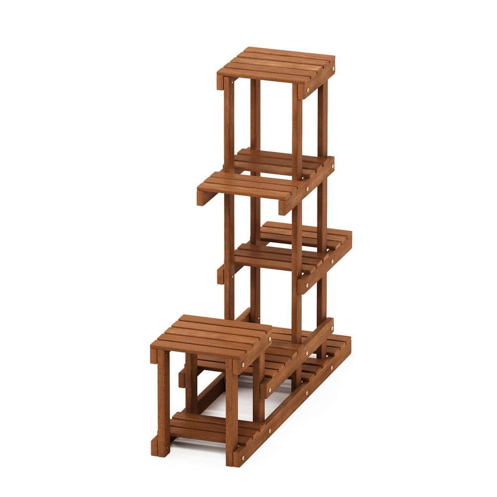 Tioman Coffee Finish 3-Tier Hardwood Plant Stand