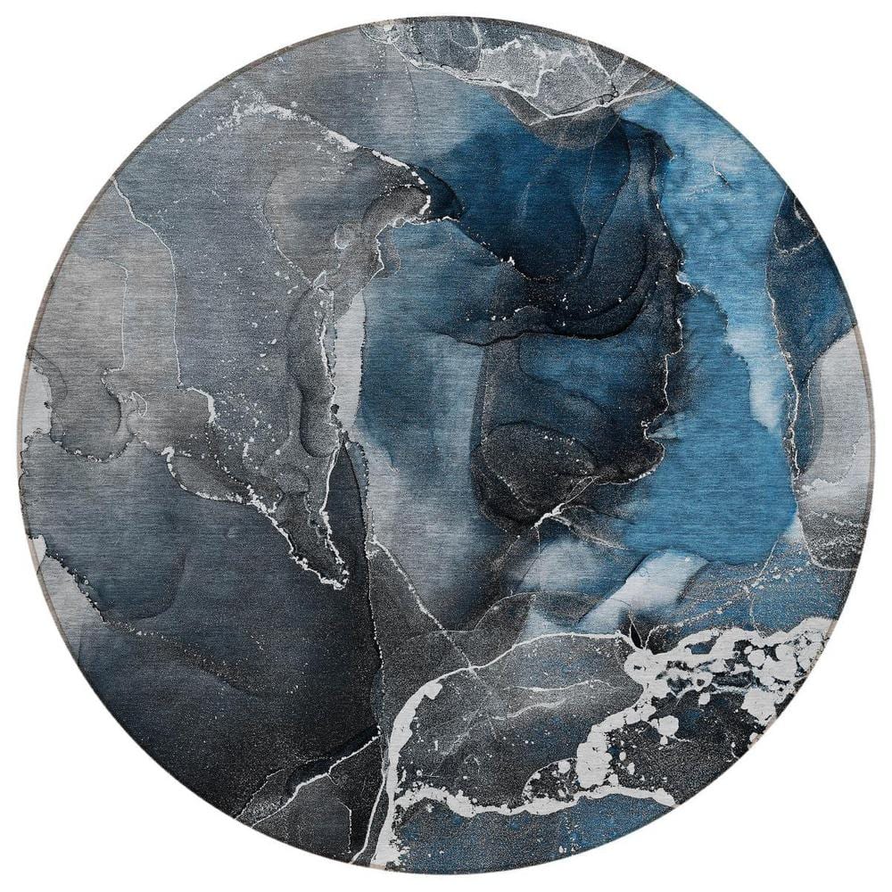Ivory Blue and Gray 8 ft. Round Abstract Indoor / Outdoor Area Rug price history on PriceWatchPro