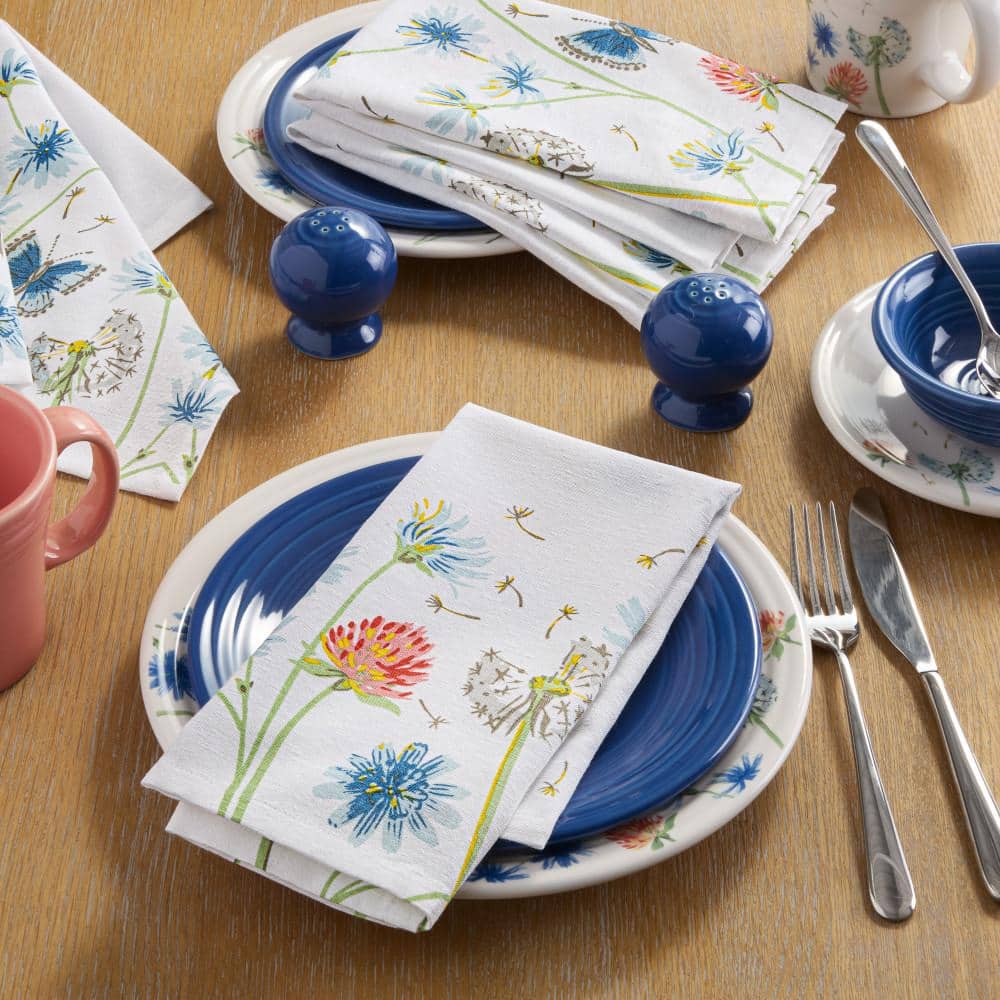 Breezy Floral Cotton Napkin Set, White/Blue/Pink, 19" 4-Pack